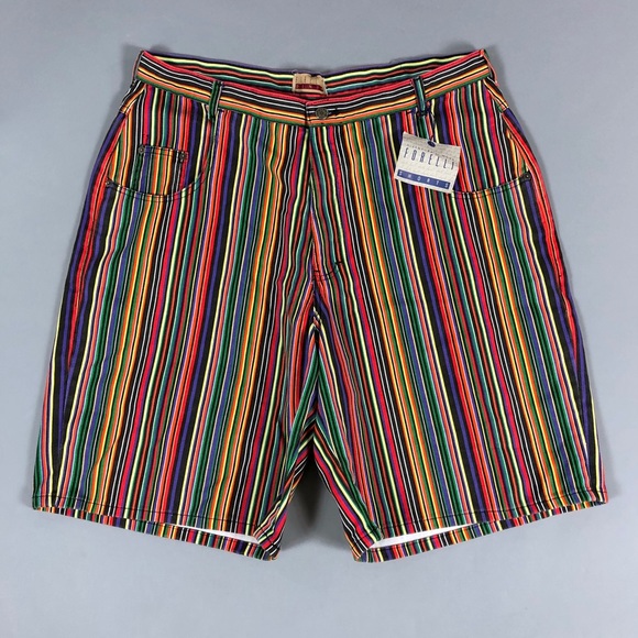 colorful striped denim shorts